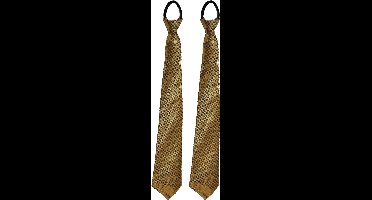 Funny Fashion Carnaval verkleed stropdas met glitter pailletten - 2x - goud - polyester - heren/dames