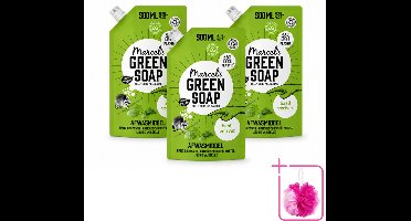 3 x Marcel's Green Soap - Navulling - Afwasmiddel - Basilicum & Vetiver Gras - Plantaardig & duurzaam - 500 ml - Bulkverpakking - Afwasmiddel - Douchemop - Navulverpakking