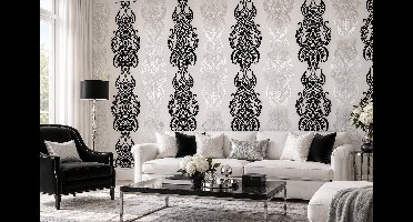 zwart wit behang parelmoer 40870