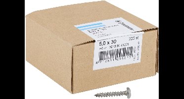 Hoenderdaal Spaanplaatschroef RVS-A2 cilinderkop PZ2 voldraad 5.0X30 (per 200 stuks)