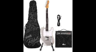 Elektrische gitaarset - MAX Rebel TE - Met online muziekcurses - Roasted maple hals met 22 frets - Incl. versterker en standaard - Metallic silver