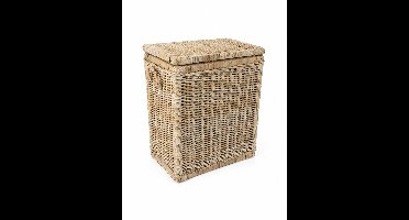 Hoge Rotan Opbergmand - Naturel - 60x37xH70 cm - Mand met Deksel - Rechthoek - Jute Handvatten