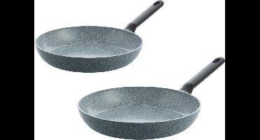 BK Blue Label Granite keramische antiaanbak koekenpannenset 2-delig - 24/28cm - PFAS-vrij - Inductie pannenset - Ovenbestendig tot 160°C - Vaatwasserbestendig - Snelle opwarming – Koudgrepen – Zonder deksel - Blauw