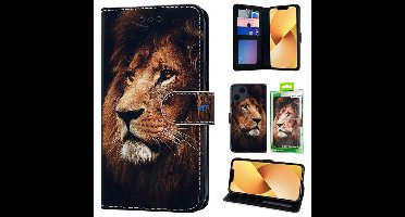 Green On 3D Print Wallet Case Lion Galaxy A04E - Meerkleurig