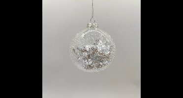 Boule de Noël en verre argentée effet picots intérieur D. 80 mm