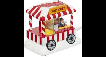 Verlicht dorpje met popcornkraam, 5 LED's, H 14,5 cm, met bewegende figuren, KRISP