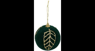 Boule de Noël en velours vert motif feuille D. 80 mm