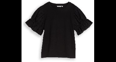 Tom Tailor Denim - Loose fit T-shirt met opengewerkte borduursels - Maat S - deep black