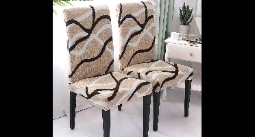 Stoelhoes - Stoelhoezen - stoelhoes met wasbare zachtheid, installatie, stoelbeschermer - set van 4 - Gebroken wit/lijnpatroon -5D x 10B x 5H centimeter