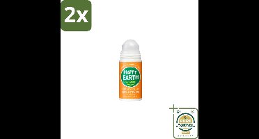 Happy Earth – Deodorant Roll-On – 100% Natuurlijk Rose Petitgrain – 75 ml - Voordeelverpakking - 2 stuks - Bloemige geur - Frisse geur
