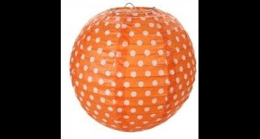 Papieren lampion 20cm oranje met witte stippen, 2 stuks