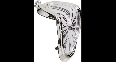 Out of the Blue klok in Dali stijl - smeltend - 18 x 13 cm - zilver - kunststof