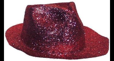 Borsalinohoed Plastic Glitter Rood