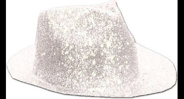 Borsalinohoed Plastic Glitter Wit