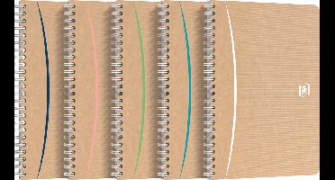 Oxford Touareg spiraalschrift, 180 bladzijden, ft A5, geruit 5 mm, geassorteerde kleuren 5 stuks