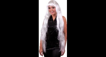 Funny Fashion carnaval verkleed pruik - dames - met pony - wit stijl extra lang haar
