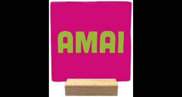 Decoratie tegeltje met tekst - Amai - keramisch - 10x10 cm - inclusief houder
