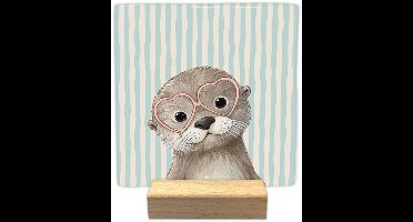 Decoratie tegel - Kijkende otter - keramisch - 10x10 cm - inclusief houder
