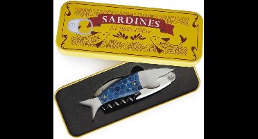 Kurkentrekker conservering sardines kleur blauwe flesopener met metalen doos tin