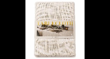 Tafelkleed Crème met Gouden Draad – 140 × 240 cm – Luxe Katoenmix – Kerst & Feestdagen – Wasbaar op 40 °C