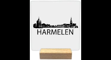 Decoratie tegeltje met tekst - Harmelen skyline - keramisch - 10x10 cm - inclusief houder