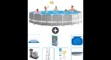 Intex Rond Prism Frame Zwembad - 548 x 122 cm - Grijs - Inclusief Pomp - Ladder - Grondzeil - Afdekzeil - Voetenbad - 8-delig