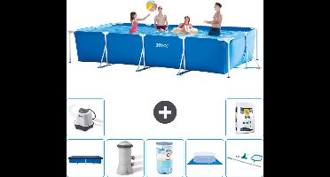 Intex Rechthoekig Frame Zwembad - 450 x 220 x 84 cm - Blauw - Inclusief Afdekzeil - Zwembadfilterpomp - Filter - Grondzeil - Schoonmaakset - Zoutwatersysteem - Zwembadzout - 8-delig