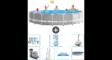Intex Rond Prism Frame Zwembad - 548 x 122 cm - Grijs - Inclusief Pomp - Ladder - Grondzeil - Afdekzeil Onderhoudspakket - Filter - Stofzuiger