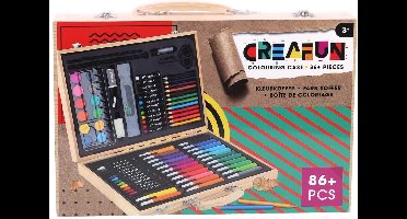 Creafun - Kleurkoffer Kist - 86-delig Hout