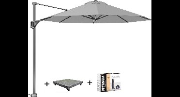 Voyager T1 zweefparasol 300x200 cm lichtgrijs met 90KG voet en hoes