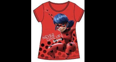 Miraculous Ladybug shirt - Never give up - rood - maat 92/98 (3 jaar)