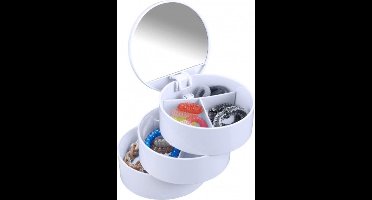 WENKO organizer cosmetica - met spiegel - 3-vaks - Ø 13 cm x 14.5 cm hoog - wit kunststof