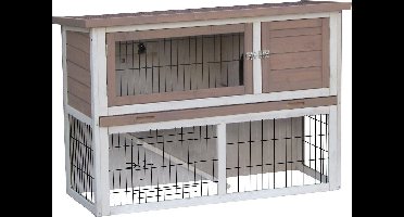 Konijnenhok met ren – Groot konijnenhok voor buiten met nachthok en uitloop – 111x45x78 cm – Flamingo Konijnenhok Loft Urban Bruin