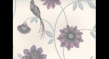 Dutch Wallcoverings Papierbehang vogel - creme/lila