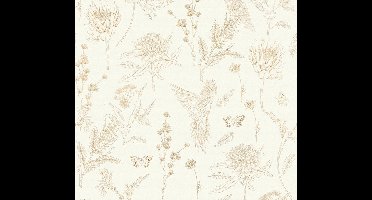 VOGELS EN VLINDERS BEHANG | Botanisch & Dieren - Wit Bruin Beige Oranje - LivingWalls Drawn Into Nature