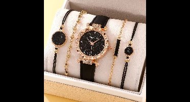 Horlogebox voor dames - geschenkdoos - cadeau set met horloge - oorbellen - ketting - armband - valentijn cadeautje voor haar - goud - silver