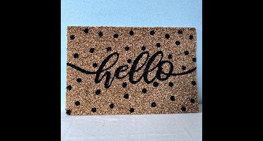 Deurmat - Bruin - Zwart - 38x58 cm - Kokos - Anti slip - Hello - Tekst