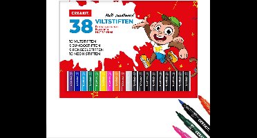 CREAKIT. Viltstiften Gekleurd Junior Set – Kleur stiften Kinderen – Knutselstiften – 38 Stuks – Meerkleurig