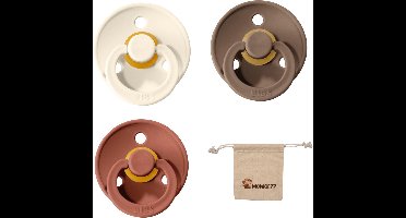 Bibs fopspeen | Met Monkiezz Speenzakje - maat 2 6-18 maanden - 3 stuks - Dark Oak - woodchuck - ivory white
