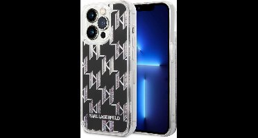 Karl Lagerfeld Liquid Glitter Monogram Back Case - Geschikt voor Apple iPhone 14 Pro (6.1") - Zwart