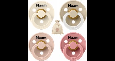 BIBS fopspenen met naam - T2 -Dusty Pink , Ivory, Blush en Glow vanilla - 6-18 maanden - spenen - speen - fopspeen - BolleToet speenzakje