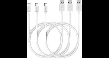 3x USB C naar USB A Kabel Wit - 1 meter - Oplaadkabel voor Oppo Find X5 / Find X5 Lite / Find X3 Neo / Find X3 Pro