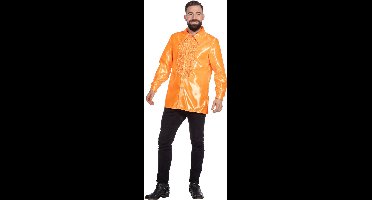 Ruchesblouse satijn oranje Kevin - Maat 56