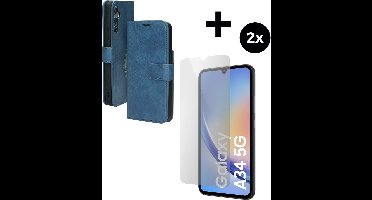 Mobiparts Classic Wallet hoesje geschikt voor Samsung Galaxy A34 (2023) 5G met 2 Screenprotectors van Gehard Glas - Blauw