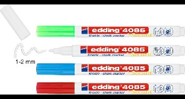 edding 4085 krijtmarker - 4 raamstiften - wit, groen, rood, blauw - krijtstift voor borden, ruiten, glas - ronde punt 1-2 mm - afwasbaar - uitwisbaar