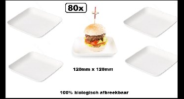 80x Amuse bord suikerriet vierkant 120x120mm wit next generation - Amuse bordje kerst eten restaurant festival biologisch afbreekbaar