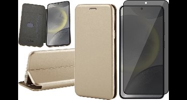 Hoesje geschikt voor Samsung Galaxy S24 Plus - Privacy Screenprotector Volledig Dekkend Glas - Wallet Book Case Goud