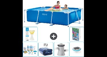 Intex Rechthoekig Frame Zwembad - 220 x 150 x 60 cm - Blauw - Inclusief Onderhoudspakket - Solarzeil - Zwembadfilterpomp - Verlichting - 7-delig