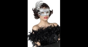 Masker (bril) met veren zilver