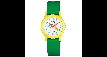 Q&Q V23A-010VY - Horloge - Polshorloges - Analoog - Kinderen - Unisex - Plastic band - Rond - Kunststof - Cijfers - Giraffe - Geel - DonkerGroen - Wit - 10 ATM